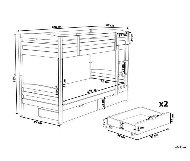 Beliani Beliche Pinho ALBON 97x208 Branco