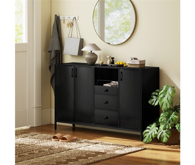 Aparador para Sala Melamina de Madeira, Metal HOMCOM Preto