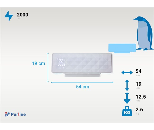 Aquecedor de parede cerâmico 2000 W com visor digital Branco