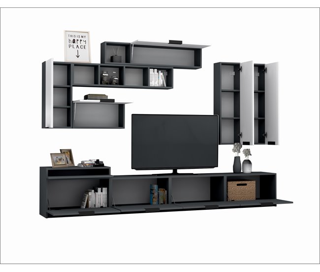 Compacto de TV STONE branca e cinza 280cm Branco