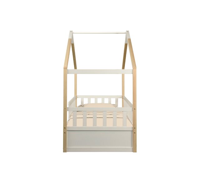 Cama nido de madeira maciça WOOD 90x190 cm em branco natural Branco/ Madeira
