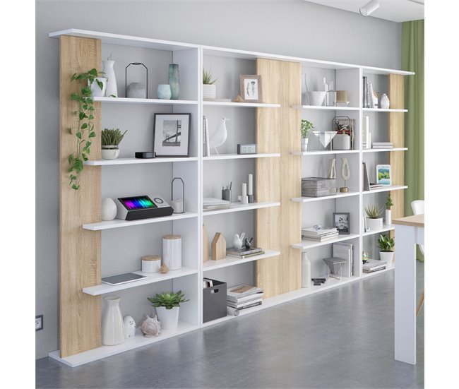 Estante de livros Lugo Branco/Carvalho 5 compartimentos Branco
