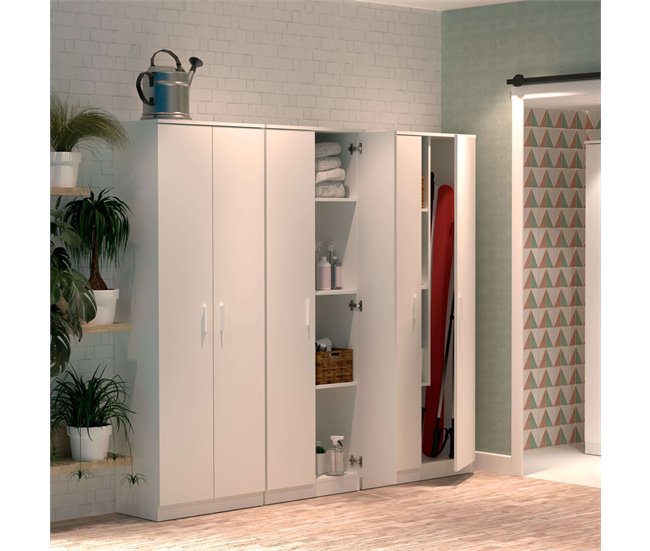 Armário de vassouras multiuso com prateleira superior ajustável Branco