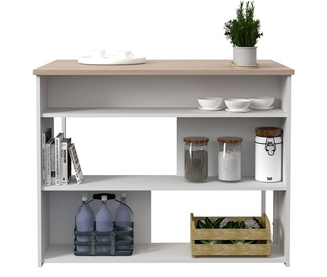 Mesa auxiliar de ilha de cozinha alta Buh Branco/ Madeira