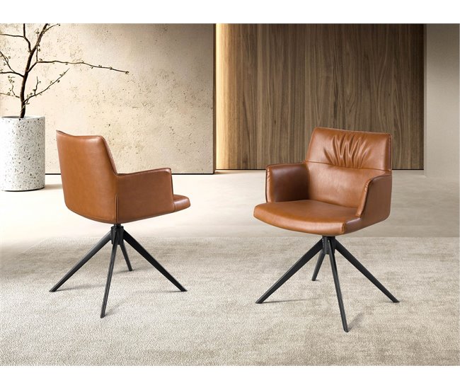 ANGEL CERDA Cadeira giratória em pele de castanho conhaque Castanho