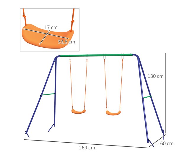 Conjunto Baloiços Aço e polipropileno Outsunny Multicor