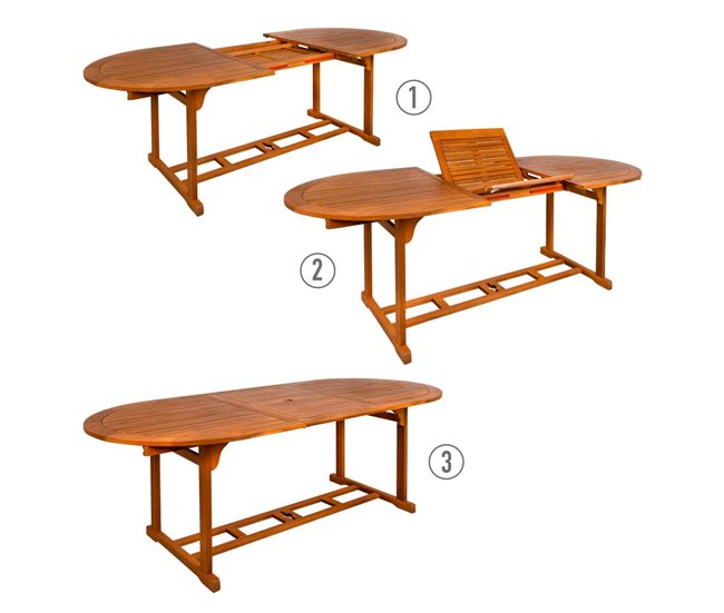 Mesa de jardim oval extensível em acácia para 8 pessoas Aktive Madeira
