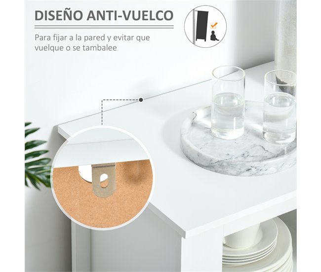Aparador de Cozinha MDF, Vidro Temperado HOMCOM 136 Branco