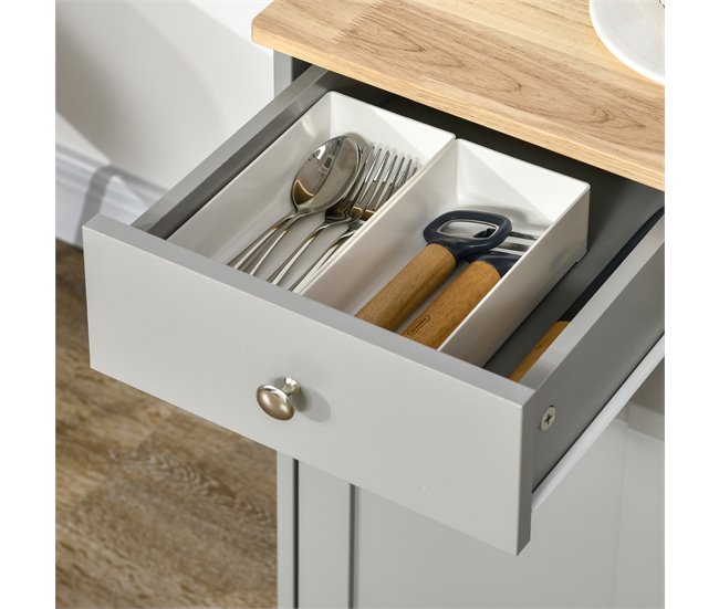 Aparador MDF e Madeira de Borracha HOMCOM, casa - cozinha Cinza