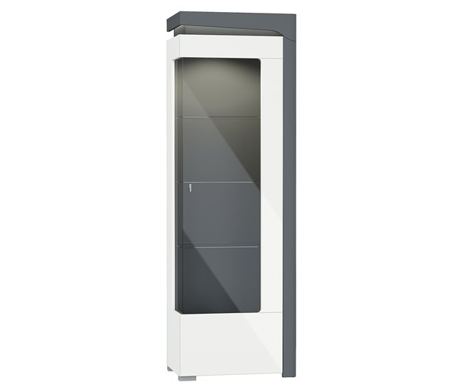 Vitrina LED de 1 porta e abertura à direita, incluindo Teo Branco/cinza