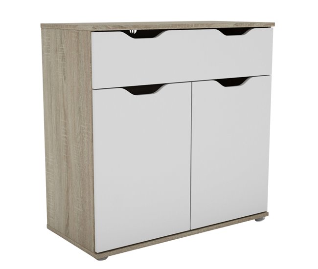 Aparador Parc para Sala com 2 Portas, 1 Gaveta e Prateleira Branco/ Madeira