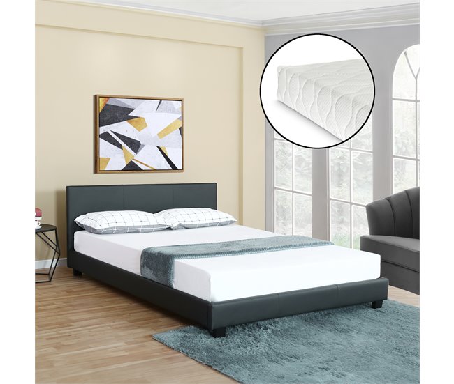 [Corium] Cama moderna em pele sintética Albacete - com colchão 189x210 Branco