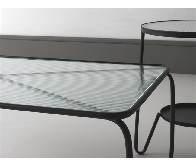 Mesa de centro de metal com tampo de vidro Preto