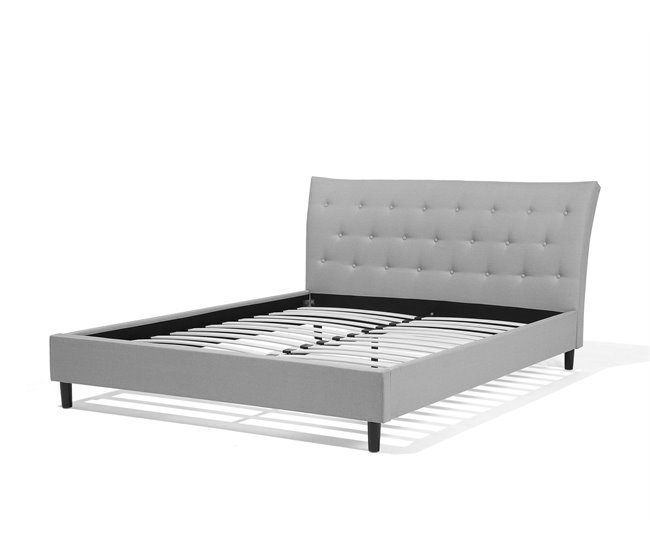 Beliani Cama com estrado Poliéster SAVERNE 157x228 Cinza Claro