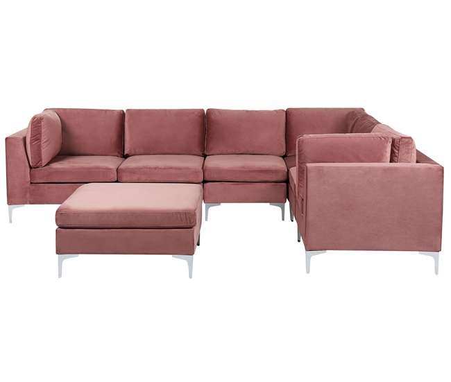 Beliani Sofá com repousa-pés Veludo EVJA Rosa