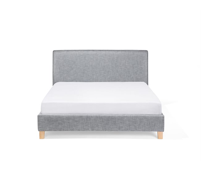 Beliani Cama com estrado Poliéster SENNEZ 175x216 Cinza Claro
