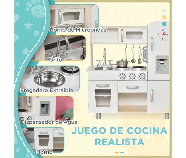 Cozinha de Madeira para Crianças Madeira de Pinho e MDF HOMCOM Branco