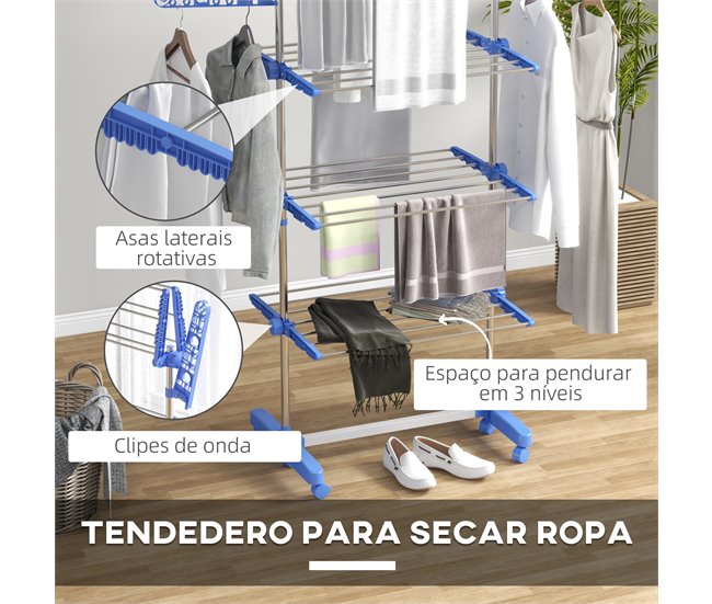 Estendal ABS, PP e Aço HOMCOM, loja de ferragens - lavanderia Azul