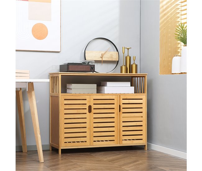 Aparador Bambu HOMCOM, casa - móveis de armazenamento Castanho