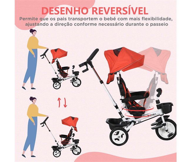 Triciclo Evolutivo Aço, Plástico e Poliéster HOMCOM Vermelho