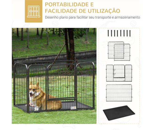 Barreira Segurança Animais de Estimação Aço, ABS PawHut Cinza