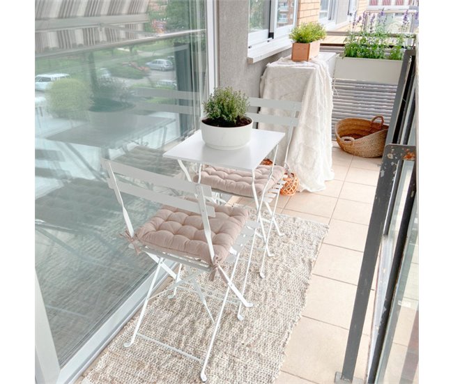 Conjunto de terraço metálico dobrável com 2 cadeiras e mesa quadrada Bistreau O91 Branco