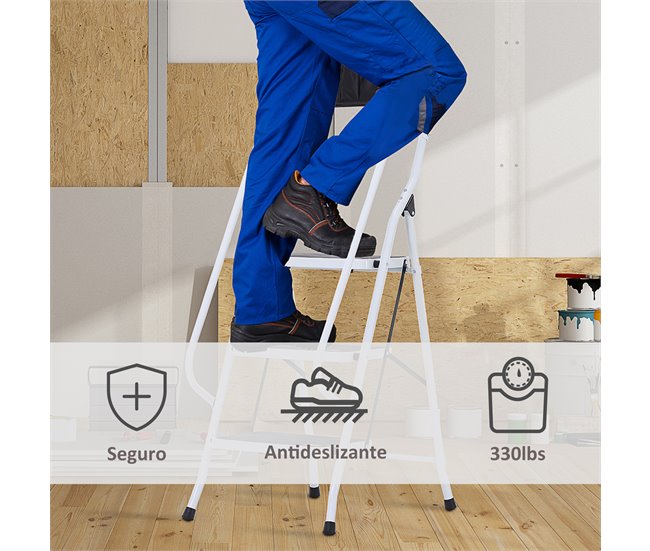 Escada Dobrável Aço, PP, PVC e EVA HOMCOM Branco