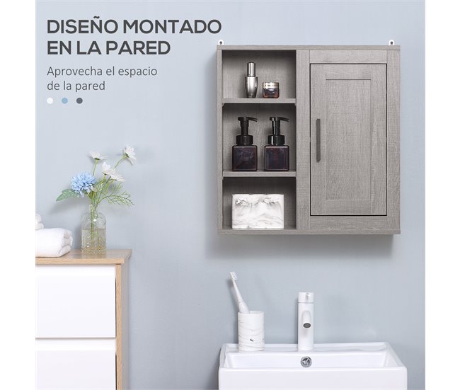 Armário Casa de Banho de Parede Melamina de Madeira kleankin 48 Cinza