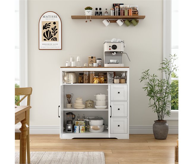 Aparador Escandinavo 100cm com 3 Gavetas e 2 Portas Branco