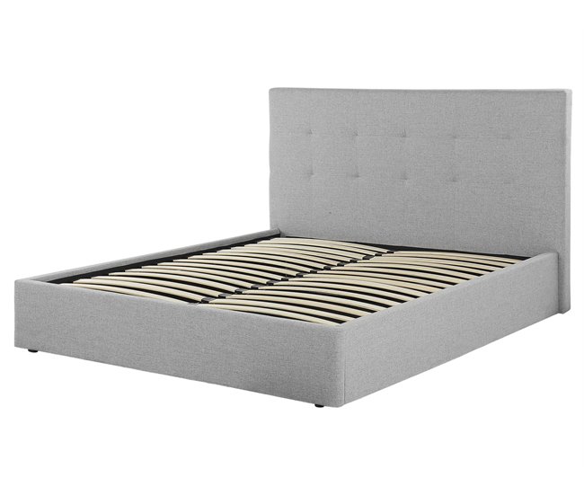 Beliani Cama com armazenamento Poliéster LORIENT 177x216 Cinza Claro