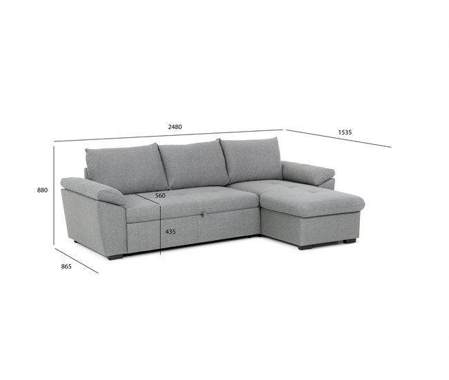 Chaise longue com cama ANTON reversível 3 lugares cinza Cinza