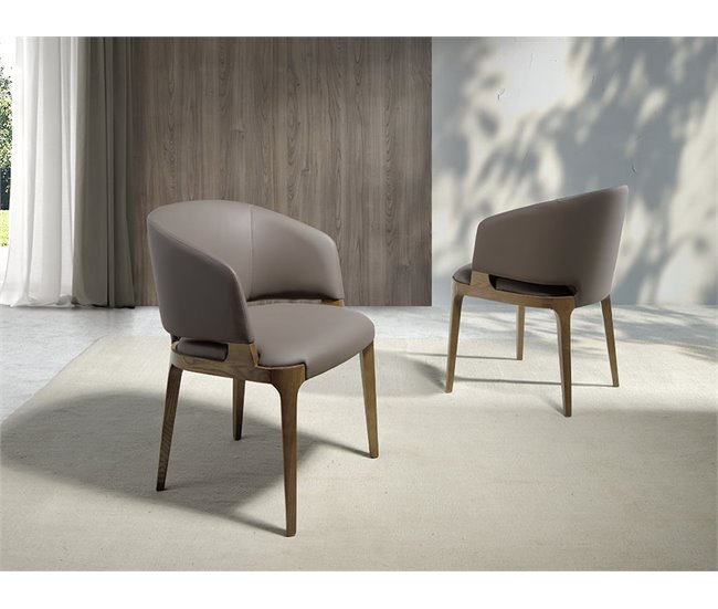 ANGEL CERDA Cadeira de couro ecológico vison escuro Nogal