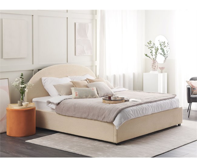 Beliani Cama com armazenamento Bouclé VAUCLUSE 194x214 Bege