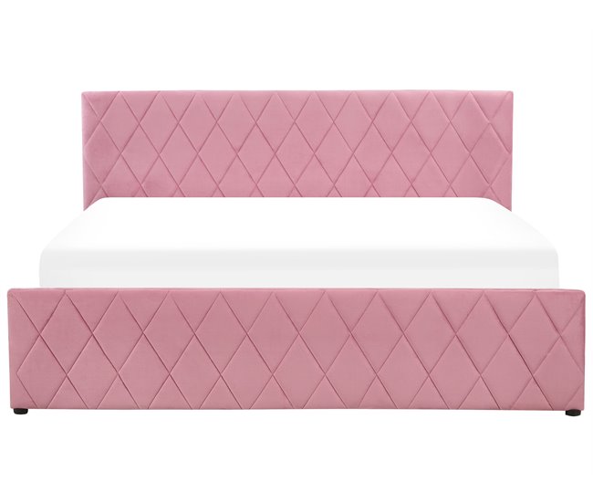 Beliani Cama com estrado Veludo ROCHEFORT 190x214 Rosa