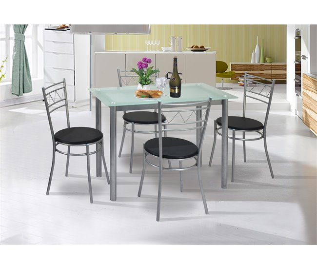 Conjunto de mesa com 4 cadeiras MILAN II Branco/ Preto