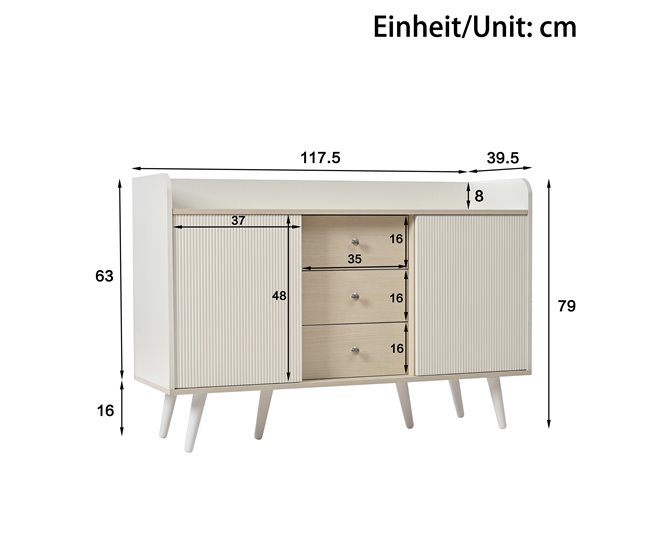 Aparador com 2 portas e 3 gavetas Natural/ Branco