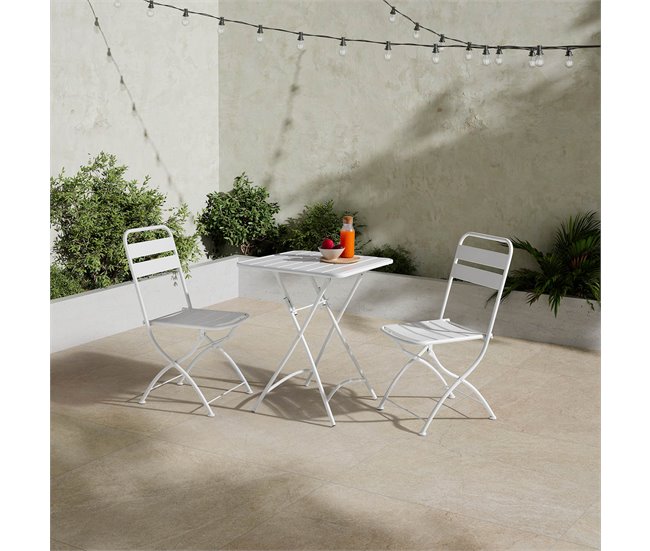 Mesa dobrável de metal Perla para jardim 60x60 Branco