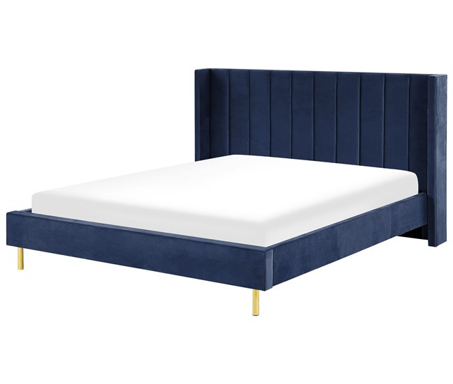 Beliani Cama com estrado Veludo VILLETTE 205x222 Azul Marino