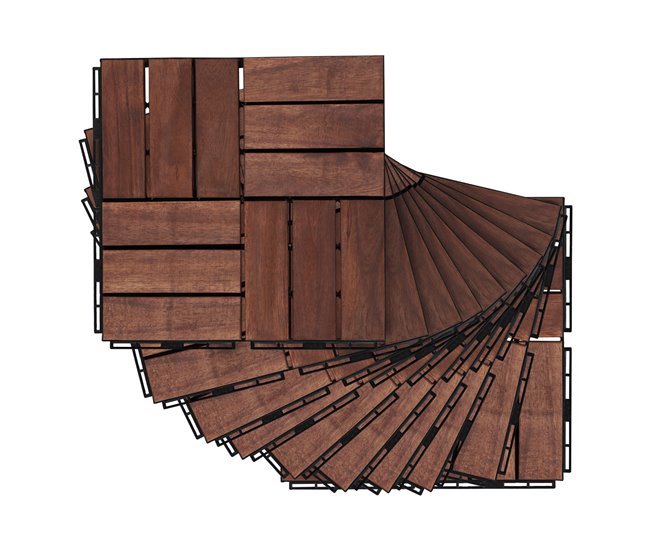 Conjunto de 10 ladrilhos Alliste click 12 ripas acácia/plástico Castanho