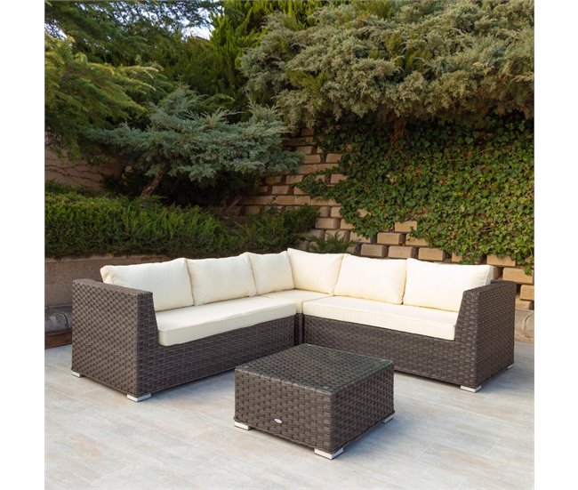 Conjunto de mobiliário de terraço sofá de canto modular com mesa Aktive Preto