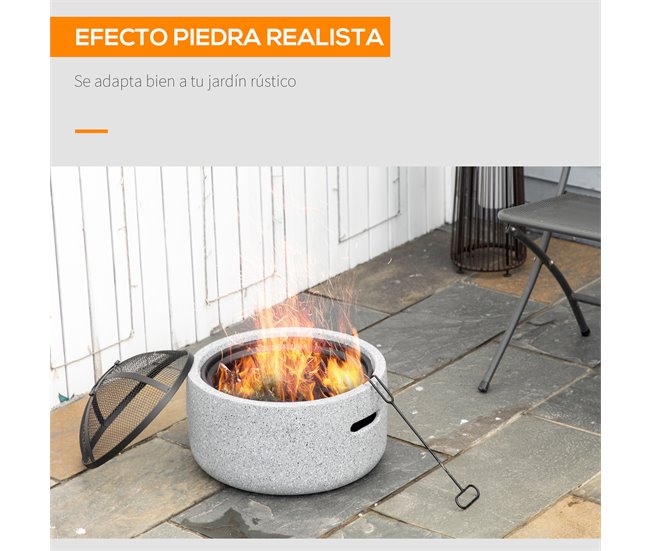 Braseiro Exterior Metal e MGO Outsunny Cinza