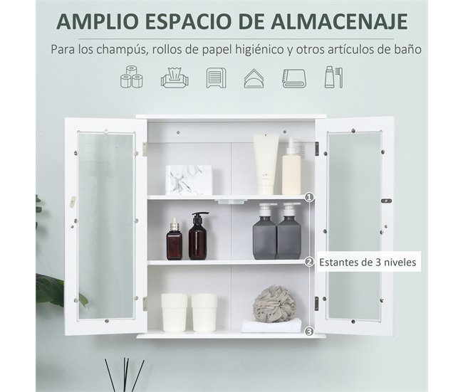 Armário Casa de Banho de Parede MDF e Vidro kleankin 55 Branco