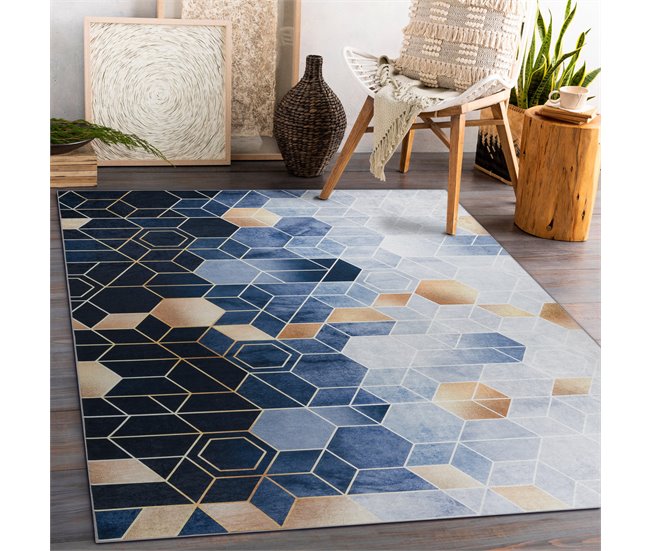 ANDRE 1216 Tapete cubo rico antiderrapante 80x150 Azul