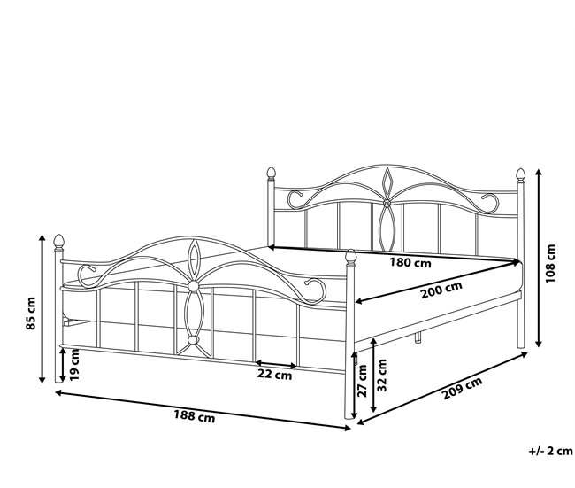 Beliani Cama com estrado Metal ANTLIA 188x209 Branco