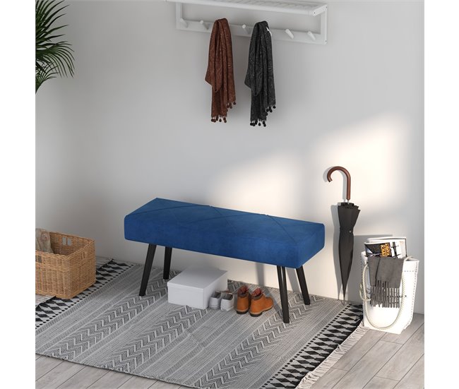 Banco de Pé de Cama Aço, Espuma e Poliéster HOMCOM, casa - quarto Azul