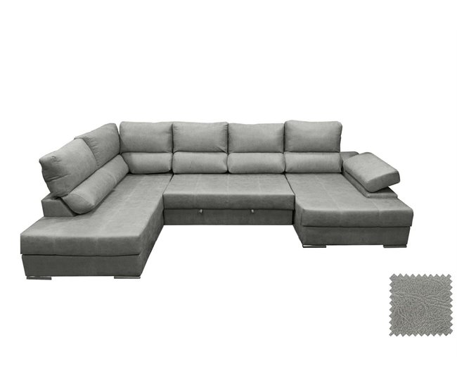 Mega Sofá Cama Chaise Longue Canto Itália 345cm Cimento