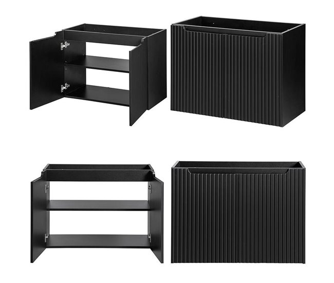 Móvel de casa de banho para lavatório Newport com 2 gavetas MDF 160 Preto/ Madeira