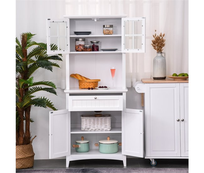 Armário de cozinha MDF, vidro temperado HOMCOM, casa - cozinha 68 Branco