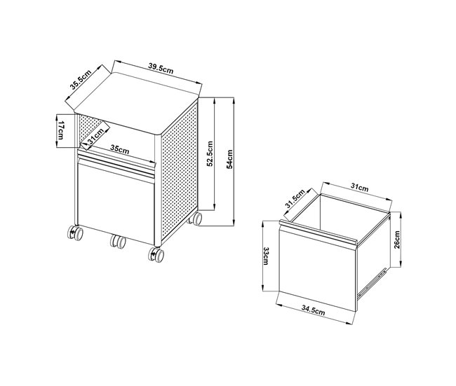 Armário de arquivo com rodízios Velvevn 1 gaveta aço [en.casa] Branco
