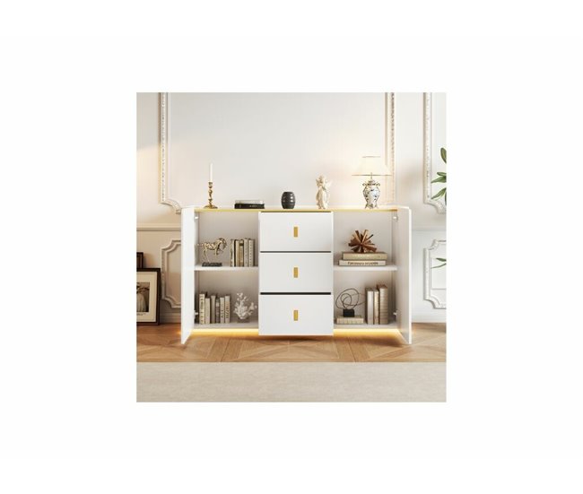 Aparador de 2 portas e 2 gavetas com iluminação LED Branco